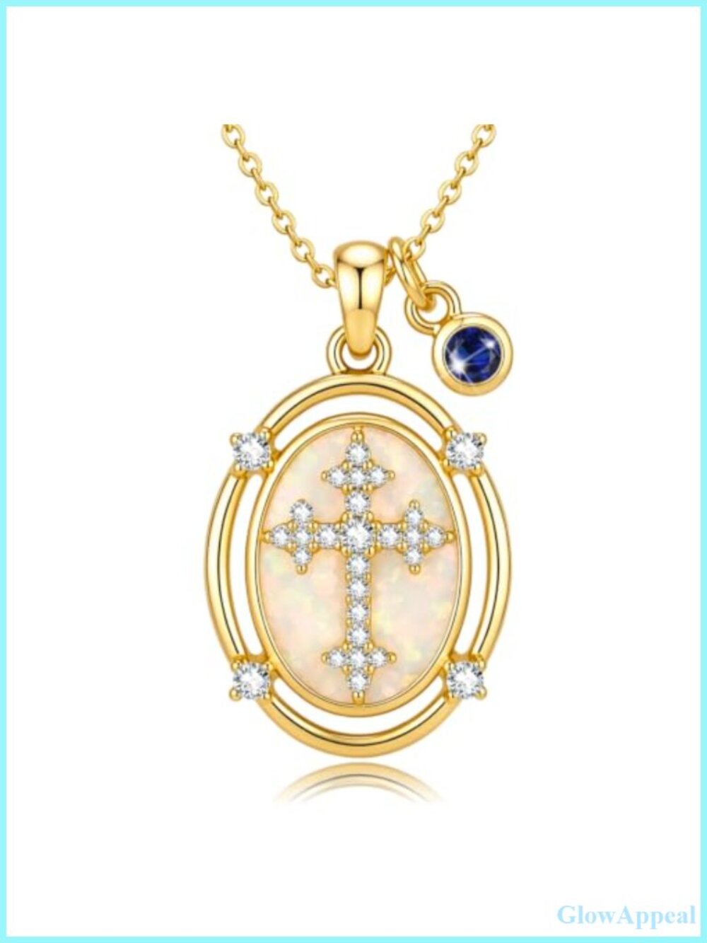 14K Gold Plated Opal Cross Birthstone Pendant Necklace Women